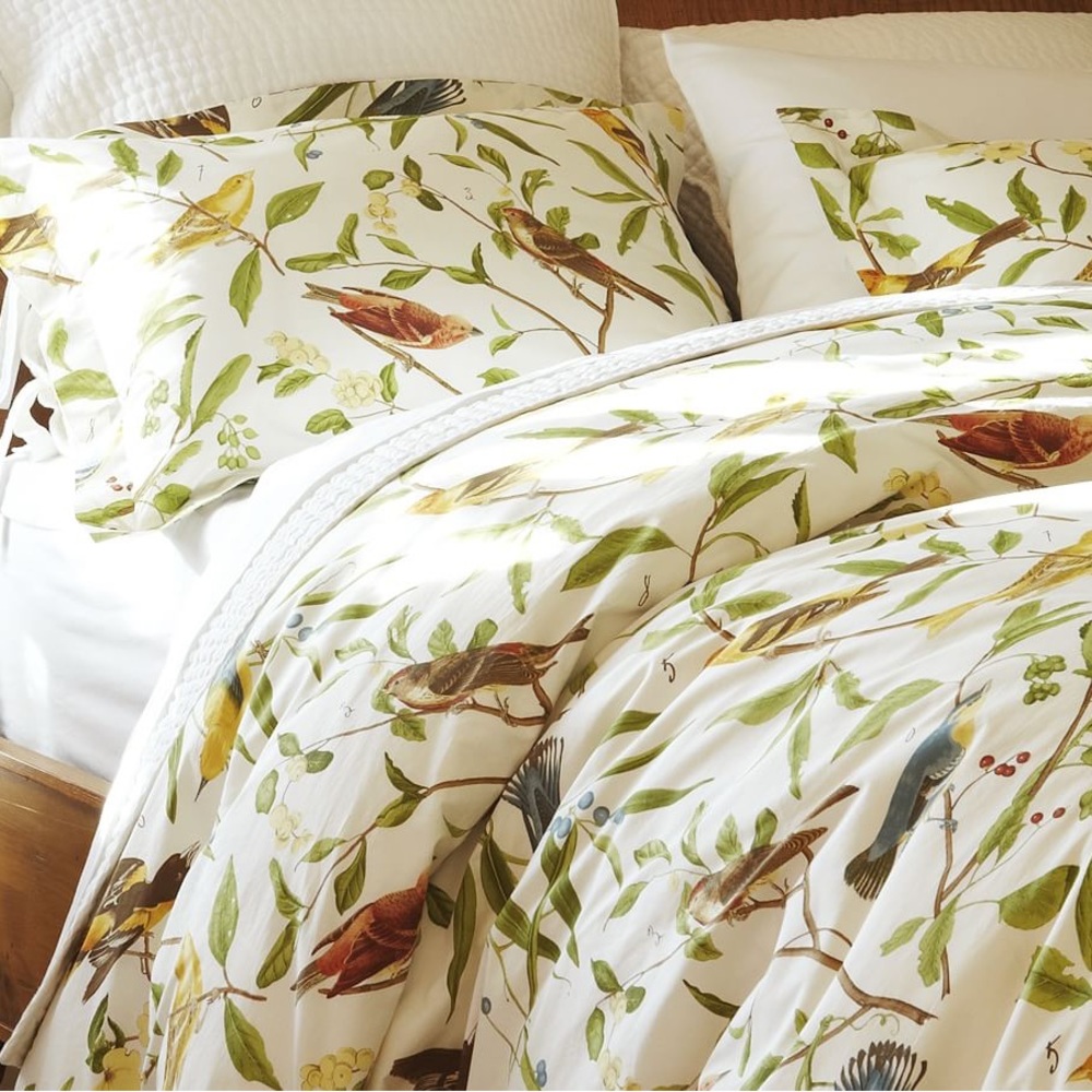 POTTERY BARN Spring Sparrow Duvet and Sham Set - Queen Duvet - King Shams